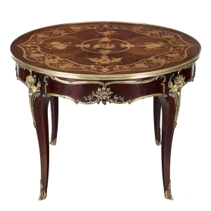 French Gilt Bronze-Mounted Kingwood, and Satinwood Marquetry Center Table