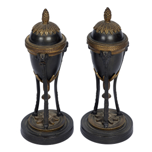 Pair of French Louis XVI Style Bronze and Ormolu Cassolettes