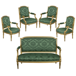 19th Century French Carved Giltwood Salon Suite with Settee and 4 Armchairs