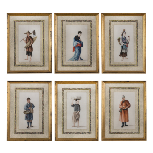 Set of Six Chinese Watercolours on Pith Paper Depicting Artisans Canton, 1835