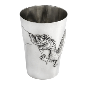 Antique Chinese Export 20th Century Solid Silver Dragon Beaker
