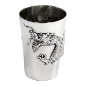Antique Chinese Export 20th Century Solid Silver Dragon Beaker