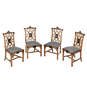 Set of Four George III Satinwood and Japanned Side Chairs