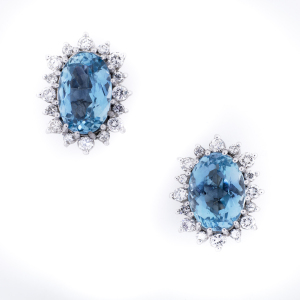 Platinum Aquamarine & Diamond Cluster Earrings