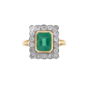 18ct Yellow Gold Emerald & Diamond Square Ring