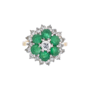 18ct Yellow Gold Emerald & Diamond Cluster Ring
