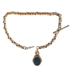 15ct Victorian Albert Chain With Bloodstone Locket Fob