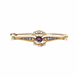15ct Yellow Gold Amethyst & Seed Pearl Brooch