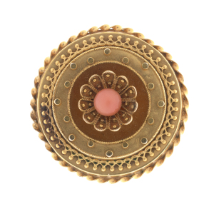 18ct Yellow Gold Coral Filigree Brooch