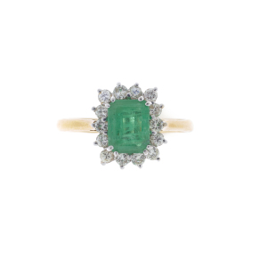 18ct Yellow Gold Emerald & Diamond Ring