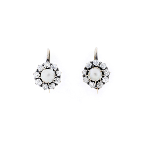 18ct Gold Diamond & Pearl Cluster Earrings