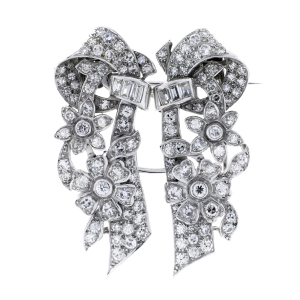 Platinum Diamond Bow Brooch
