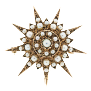 15ct Yellow Gold Seed Pearl Sunburst Brooch