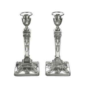 Pair Of Adams Revival Silver Candlesticks
